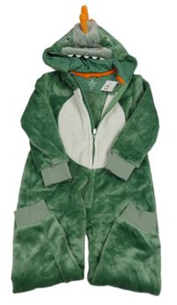 Zelená plyšová kombinéza s kapucí - dino Mothercare