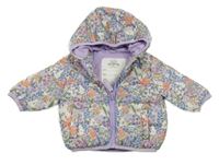 Lila-béžovo-barevná květovaná šusťáková zateplená bunda s kapucí M&S