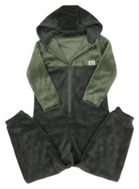 Khaki-antracitová plyšová kombinéza s kapucí George