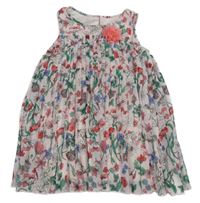 Svetloružová -farebné kvetované šifónové plisované šaty s 3D květem H&M