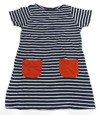 Tmavomodro-bielo-červené pruhované šaty