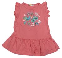 Růžová šatová tunika s ptáčkemKids