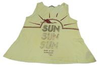 Svetložltý top s vtáčikom a nápismi