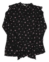 Černo-růžové květované triko H&M