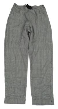 Čierno-bielo-fialové kockované nohavice s mašlou H&M