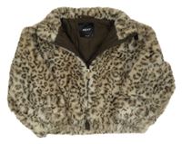 Béžovo-hnedá kožušinová podšitá bunda s leopardím vzorom Next