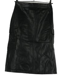 Dámská černá koženková midi sukně s kapsami Papaya 