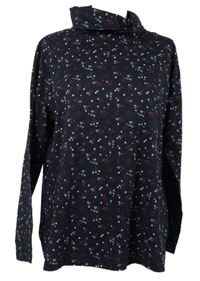 Dámské tmavomodré triko s kytičkami a rolákem 