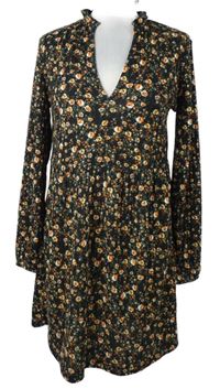 Dámské černé kytičkované úpletové šaty Zara 