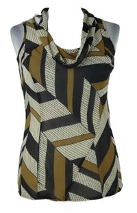 Dámska čierno-béžovo-biela vzorovaná šifónová blúzka s golierom Esprit