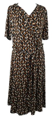 Dámské černo-medovo-bílé vzorované šaty s páskem Damart