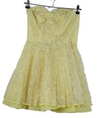 Dámské žluté kytičkované krajkové korzetové šaty s mašlí Jones + Jones 