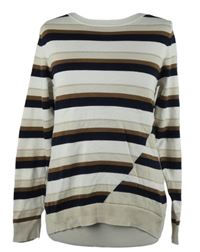 Dámský smetanovo-tmavomodro-béžový pruhovaný svetr 