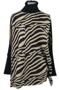 Dámský černo-béžový vzorovaný volný svetr s rolákem Blue Vanilla 