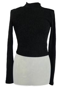 Dámske čierne strukturované zamatové crop tričko H&M
