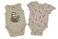 2x body béžové s obrázkem+ růžové květinové