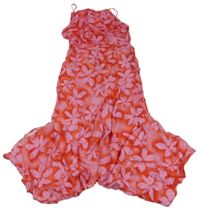 Červeno-růžový květinový kalhotový overal H&M