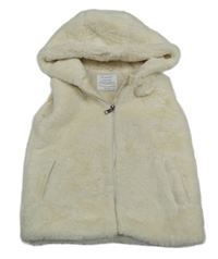 Smotanová kožušinová podšitá vesta s kapucňou H&M