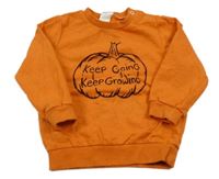 Oranžová melírovaná mikina s tekvicou a nápisom H&M