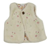 Bílá chlupatá podšitá vesta s kytičkami 