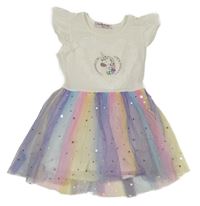 Bielo-farebné šaty s jednorožcom a tylovou sukní