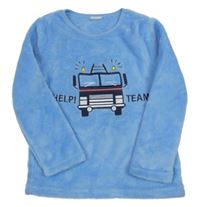 Modrá chlpatá domáceá mikina s autom kids