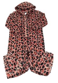 Ružová chlpatá kombinéza s leopardím vzorom a kapucňou Next
