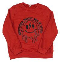 Červená mikina so smajlíkom a nápisom