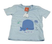 Nové - Světle modré tričko s velrybou Tu