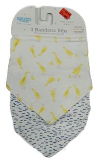 Nové - 2x šátek modro-bílý vzorovaný + bílo-žlutý s kachnami Primark