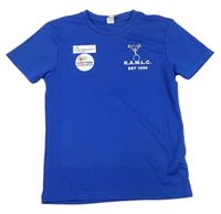 Modré športové tričko s nápisom