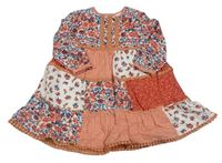 Bielo-modro-bielo-broskvové květovano/puntíkaté šaty Topomini