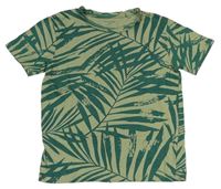 Khaki-zelené tričko s listy Reserved
