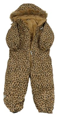 Hnědo-černá leopardí šusťáková zimní kombinéza s kapucí H&M