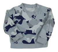 Sivo-tmavomodrá vzorovaná mikina s dinosaurami F&F