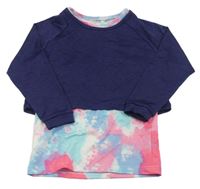 Fialovo-černé melírované sportovní crop triko s všitým topem Ergeenomixx