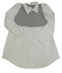 Sivá úpletová crop vesta s halenkovou tunikou Shein