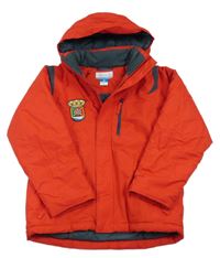 Červená šusťáková funkční zimní bunda s výšivkou a kapucí Columbia