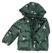 Khaki šušťáková zimná bunda s Mickeym a kapucňou H&M