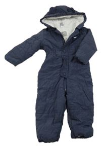 Tmavomodrá melírovaná šusťáková zimní kombinéza s nášivkou a kapucí C&A