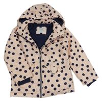 Světlerůžová šusťáková zateplená bunda s puntíky a kapucí Primark