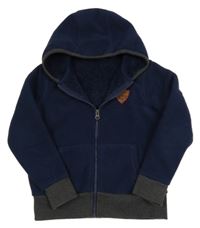 Tmavomodrá fleecová zateplená propínací mikina s nášivkou a kapucí Tchibo