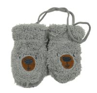 Šedé chlupaté rukavice s medvedíkmi