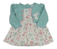 Bílo-světlemodré bavlněné šaty se zvířaty a všitým body M&Co.