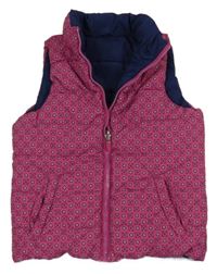 Ružovo-tmavomodrá vzorovaná šušťáková zateplená obojstranná vesta
