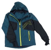 Petrolejovo-černá šusťáková funkční zimní lyžařská bunda s kapucí crivit