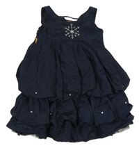 Tmavomodré slavnostní šaty s vločkou s vrstvenou sukní 