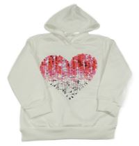 Biela tepláková mikina so srdiečkom a kapucňou