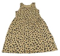 Béžovo-čierne leopardí bavlnené šaty H&M