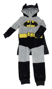 Šedo-černá chlupatá kombinéza s pláštěm a kapucí - Batman 